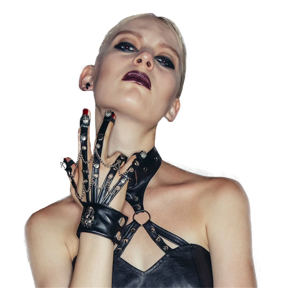 

Steampunk Skeleton Leather Gloves Motorcycle Bike Women Hand Claw Cosplay Fingerless Gloves