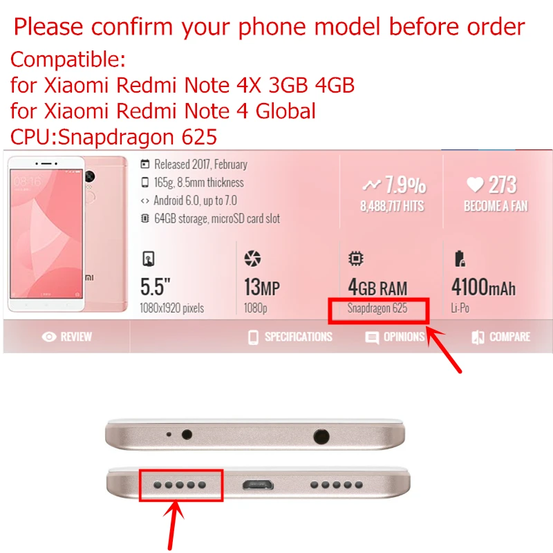 Для Xiaomi Redmi Note 4 Global/Note 4X аудио разъем для наушников модель наушников разъем для наушников Замена Ремонт запасных частей тест QC