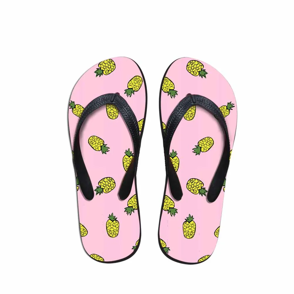 ELVISWORD Cartoon Pink Pineapple Flip Flops Summer Beach Water Sandals