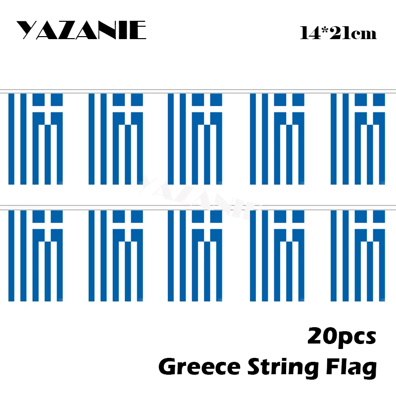 

YAZANIE 14*21cm 20PCS 5Meter Small Greek Custom Flag Polyester String Flag Outdoor Greece World Country Banner Free Shipping