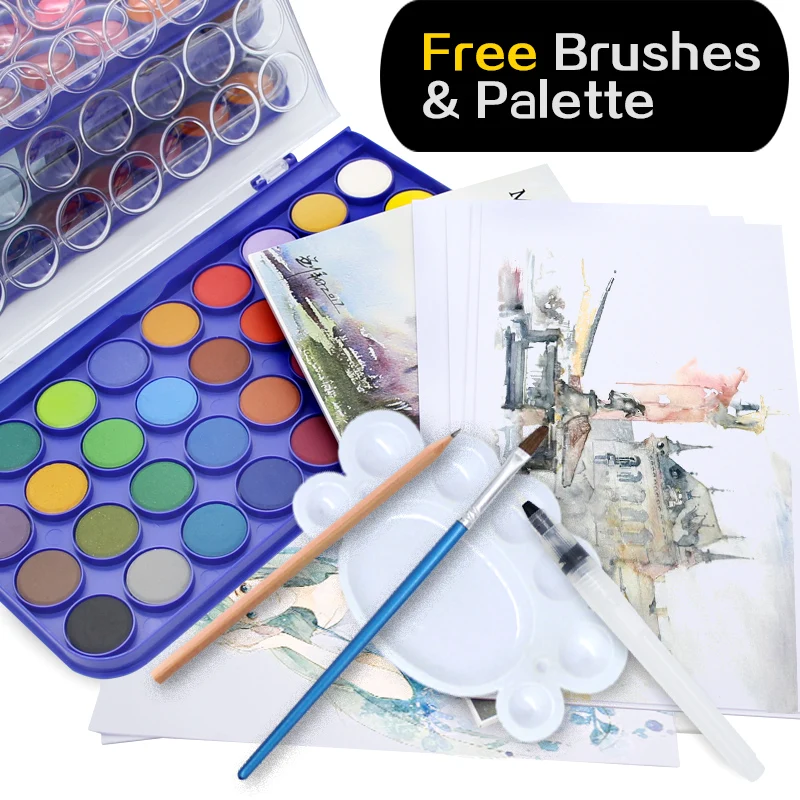 Preise Speicher 36 Farben Aquarell Malen sätze Professionelle Wasser Farben für Malerei Papier Kunst Liefert Mit Freies Pinsel Palette