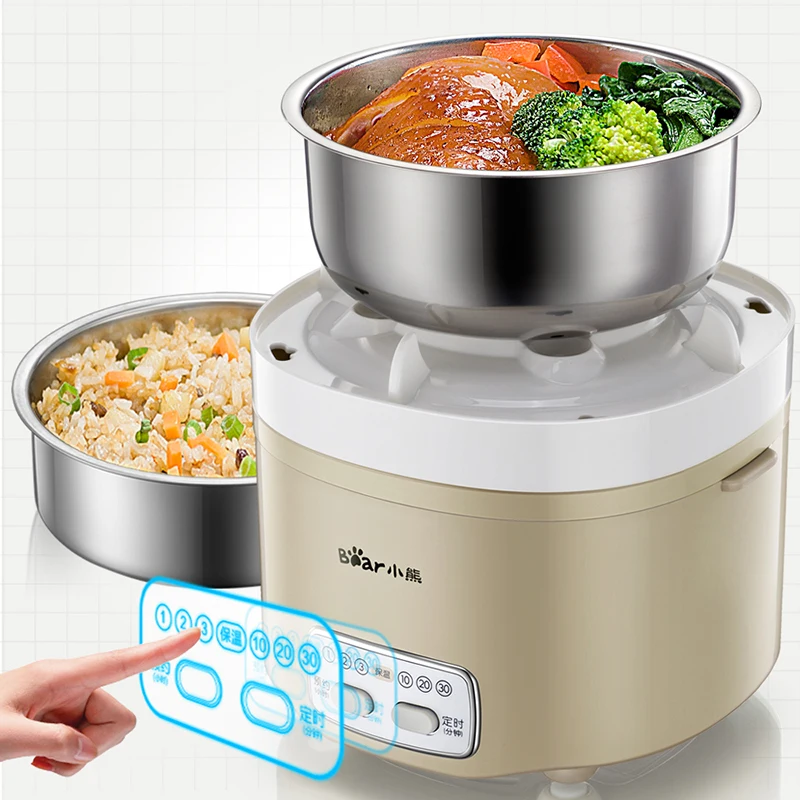 

Bear Electric Lunch Box Double Layer Pluggable Heating Cooking Insulation Reservation Timing Rice Cooker for Home Light Gray