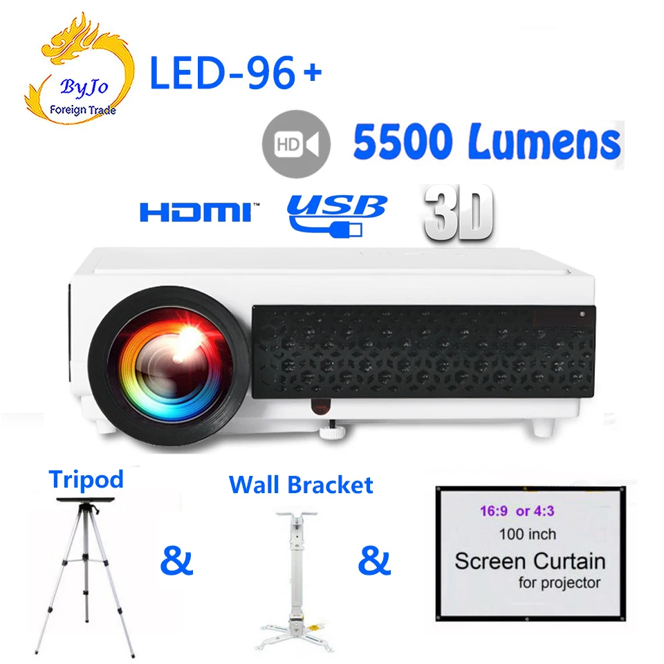 Poner Saund LED96+ LED Projector 1080P 5500lumens With curtain or stand HDMI Full HD Home theater system proyector 3D projector