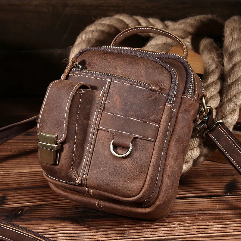 

Ruil Top Quality Genuine Leather Men Retro Crossbody Shoulder Bags Fashion Male Small Travel Messenger Bag Legs Package