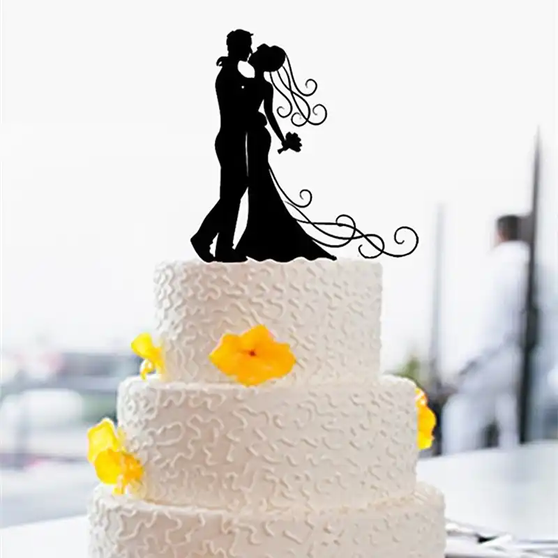Black Acrylic Topper Biride And Groom Kissing Silhouette Wedding