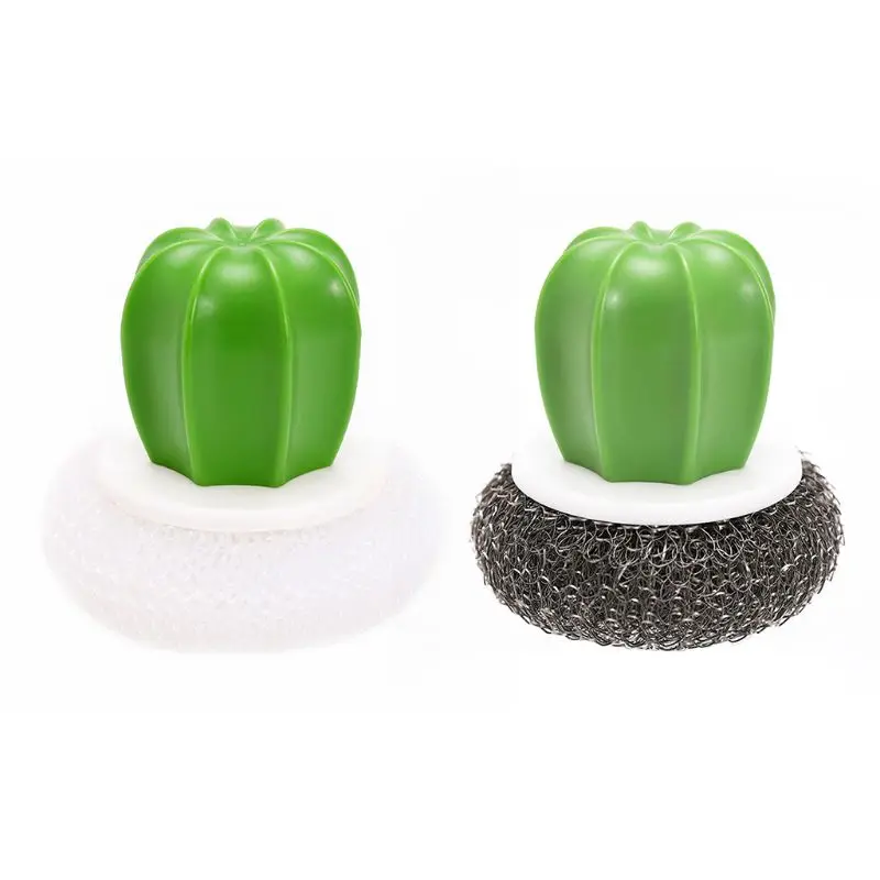 

Cactus Stainless Steel Wire Ball Scourer Scrub Plate Dishe Bowl Cleaning Balls Brush With Plastic Handle Kitchen Tool