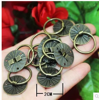 

Small tin sun handle drawer hand wire ring round small wooden handle flat carton decorative pattern 2CM