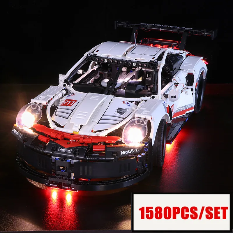

Led lighting version Technic series White Super Racing Car fit legoings technic city Model kits Building Blocks Bricks Toys gift