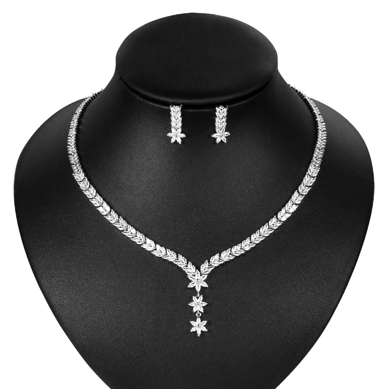 

WEIMANJINGDIAN New Arrival Star Flower Cubic Zirconia CZ Crystal Wedding Bridal Jewelry Set in Rhodium Silver Color Plated