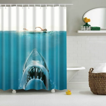 

New Colorful Eco-friendly Animal Duck Shark Wolf Dinosaur Polyester High Quality Washable Bath Decor Shower Curtains13
