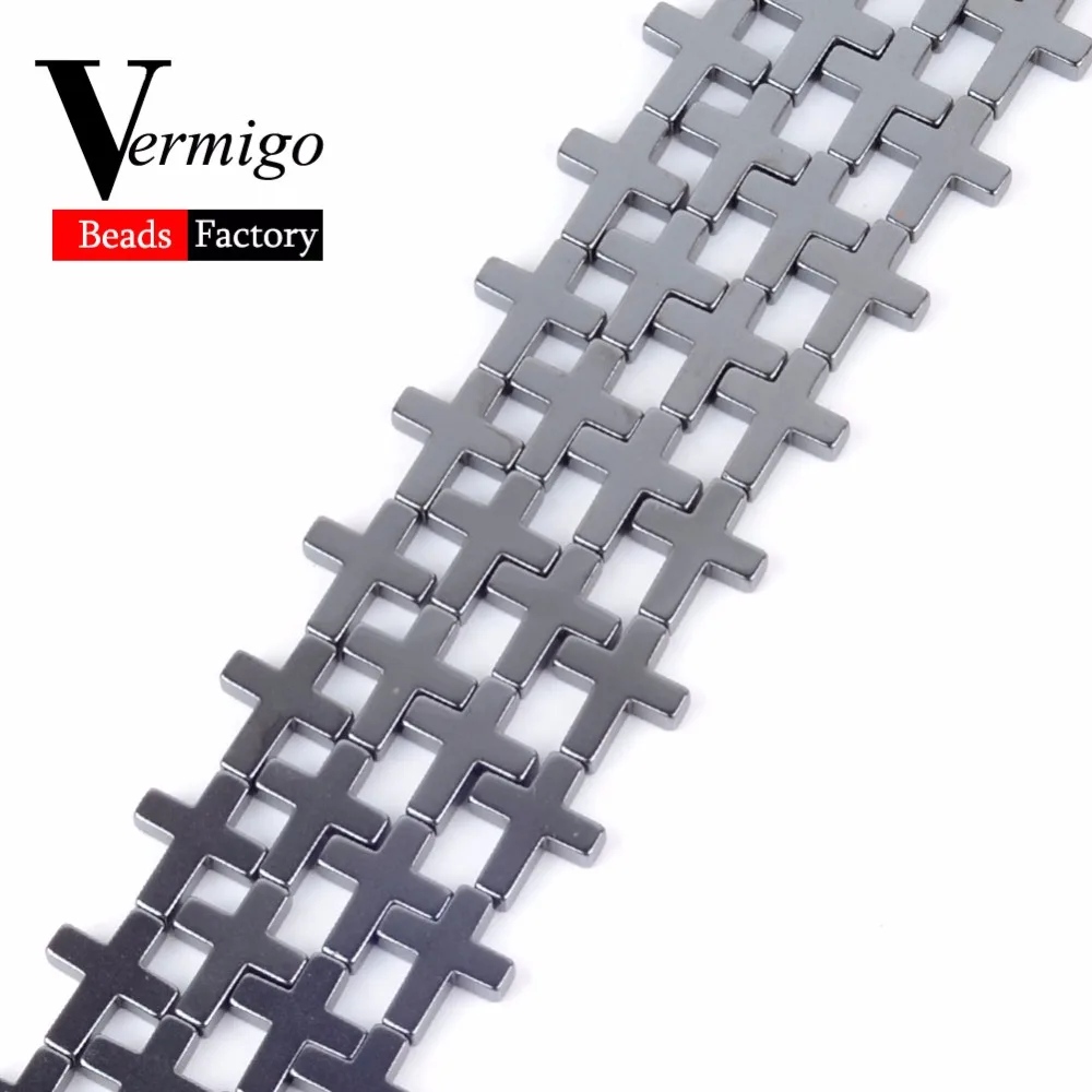 

Free Shipping Natural Stone Black Hematite Cross Accessories Loose Beads For Needlework Jewelry Making Diy Bracelet Necklace 15"