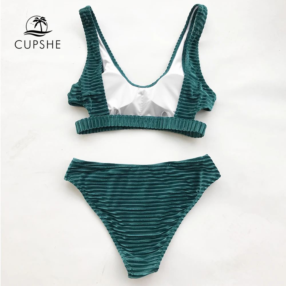 cupshe emerald velvet solid bikini