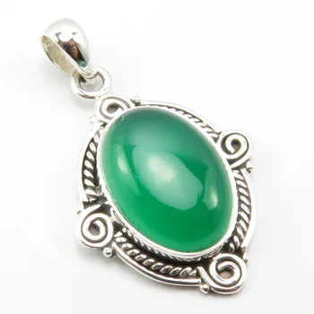 

India Unique Designed Green Onyx Pendant for Necklace 1.6" Gem Stone Art Jewelery