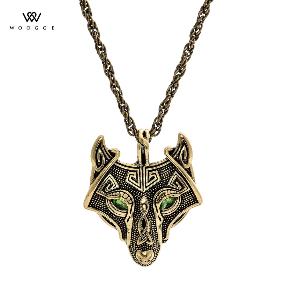 

Collares Largos De Moda 2018 Fashion Jewelry Silver Chain Crystal Wolf Necklace Viking Collar Collier Long Necklace Women Men