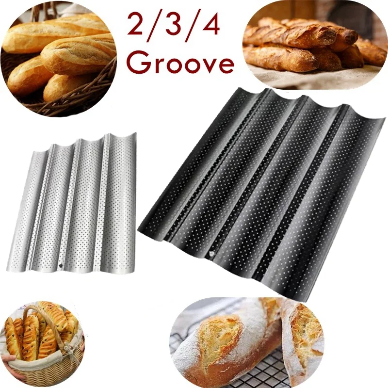 Non Stick Carbon Baking Bread Mold Stainless Steel Perforated French Bread Pan Baguette Mould