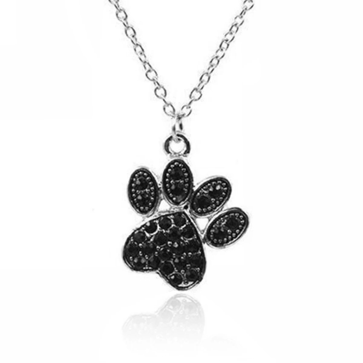 Charming Cat Dog Puppy Paw Print Heart Shape Pendant Necklace Black White Crystal Animal Pet Footprint Necklace For Women Grils