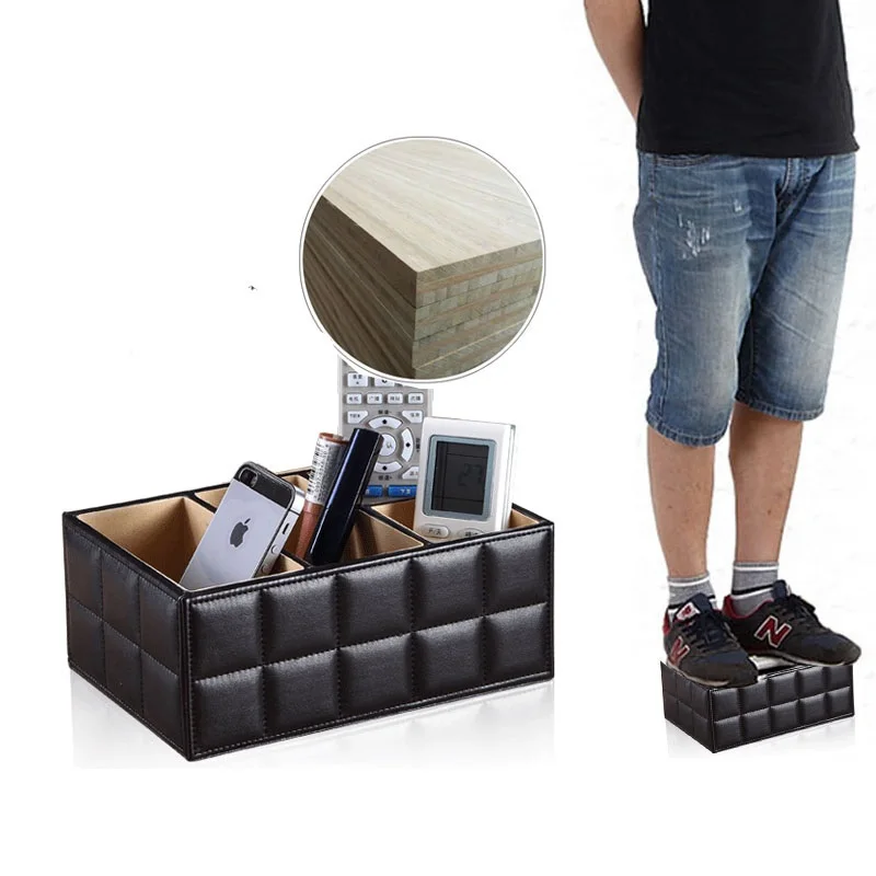 High Quality Luxury PU Leather Storage box Cosmetic Organizer Remote Control Phone Holder Home Office Organizer makeup organizer