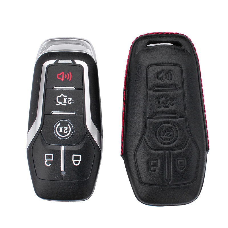

Leather Car-Key-Shape Car Key Case Cover for 2015 2016 2017 2018 Ford Fusion Mondeo Mustang Taurus F150 Explorer Edge Lincoln MK