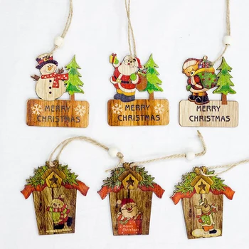 

3PCS Santa Claus Wooden Pendants for Xmas Tree Decoration Hanging Christmas New Year Party Decor Kids Gift Christmas Ornaments
