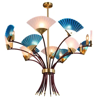 

Post-modern Desinger Fan-shaped Glass E14 Pendant Light For Living Room Dining Room Bedroom Bar 3/6/9/12 Heads 1503