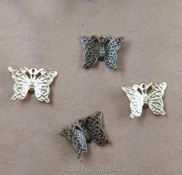 

9x12mm Vintage Filigree Butterfly Metal Wraps Links European Tiny Charms Hair Clasp Bu Yao Accessories DIY Findings Multi-Color