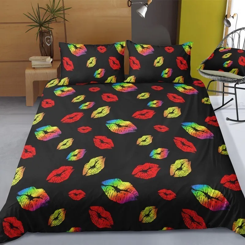 

Home Textile Luxury Designer Sexy Lips Bedding Set Digital Printing Duvet Cover Set With Pillowcases King Queen Full Twin Size