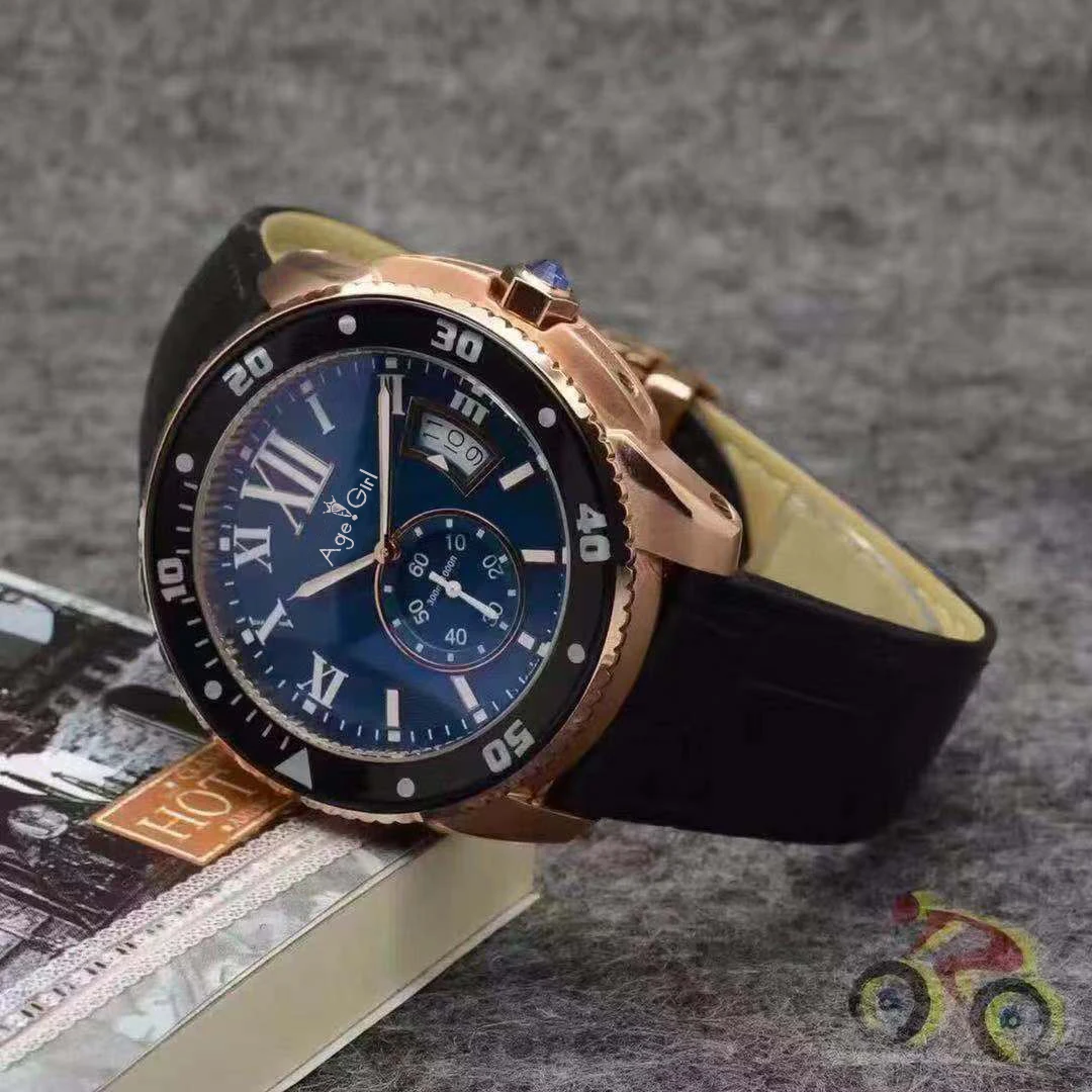 Элитный бренд новый для мужчин часы хронограф секундомер нержавеющая сталь сапфир керамика Спорт розовое золото черный кожа календари