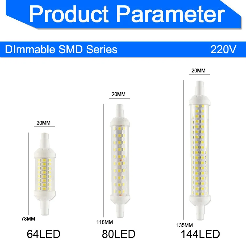 Светодиодная лампа R7s COB 6 Вт 9 12 15 220 В 78 мм 118 135 диммируемая лампочка SMD 2835 сменный
