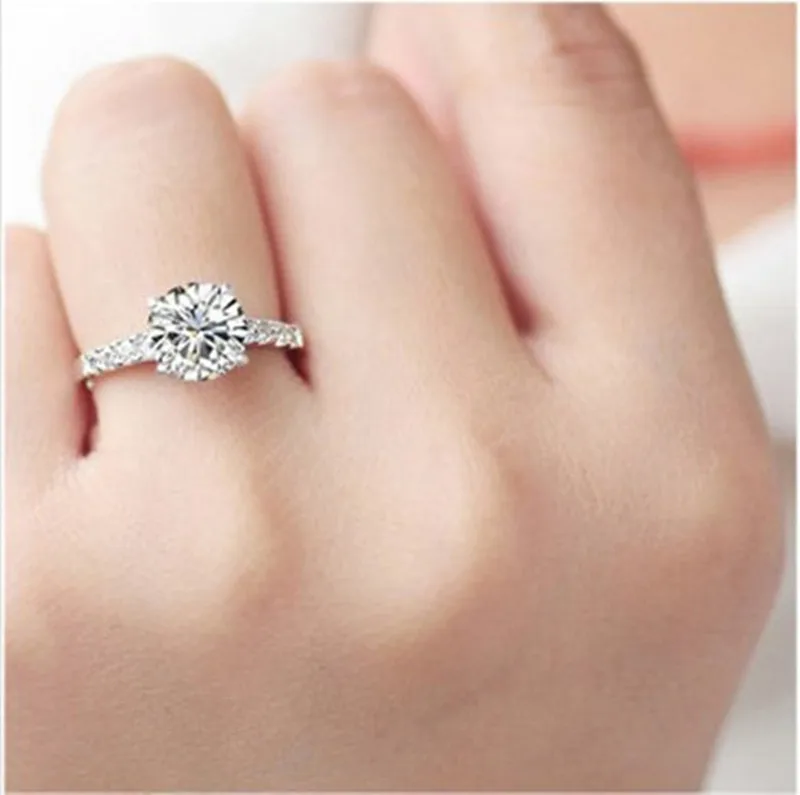 Муассанит кольцо положительный 1CT Обручение Кольцо стерлингового Серебряные ювелирные изделия синтетические Муассанит кольцо для Для женщин синтетических алмазов кольцо