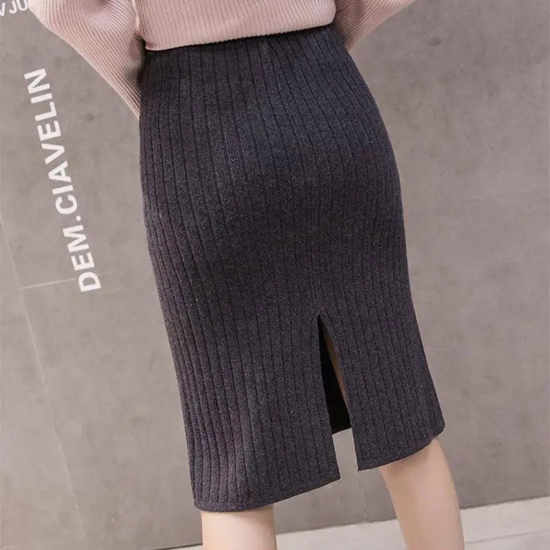 Элегантная юбка для беременных женщин, посылка, вязанная юбка, однотонная Одежда для беременных, эластичный свитер для беременных, Vestido Q619