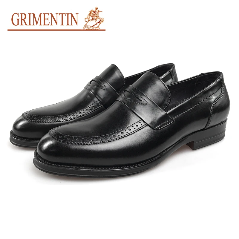 

GRIMENTIN Slip On Men Formal Shoes Leather Italian Designer Black High Quality Oxford Business Oxford Shoes