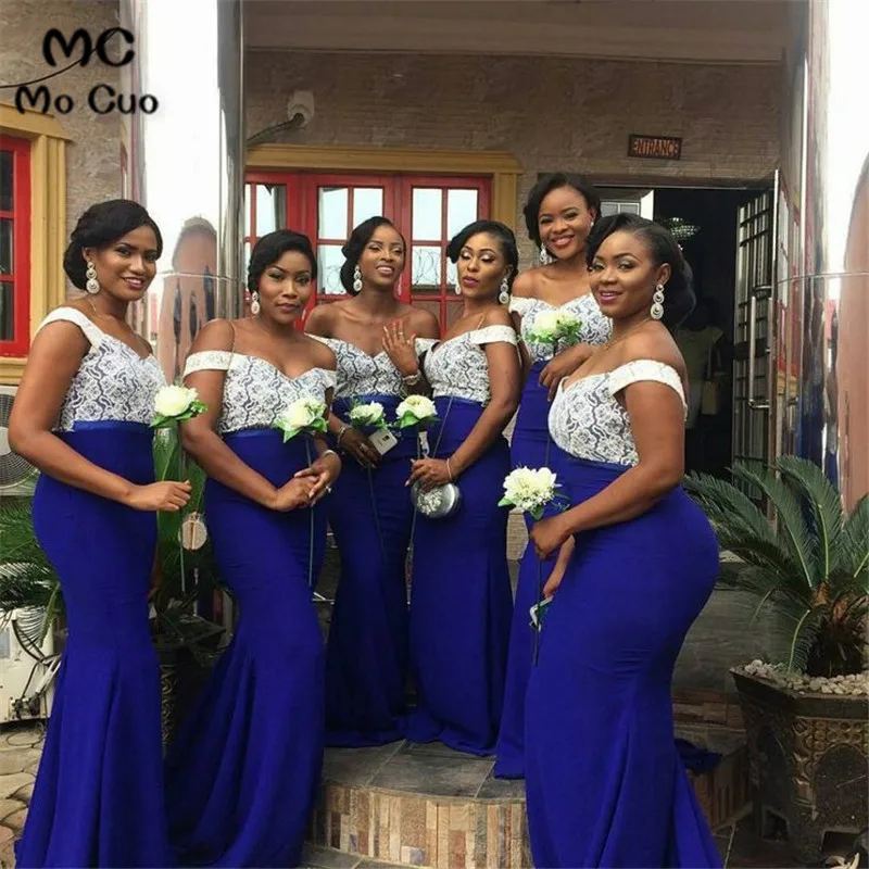

New Royer Blue Off Shoulder Bridesmaid Dress Wedding Guest Dresses Lace Maid of Honer Wedding Party Gown Bridesmaid Dress