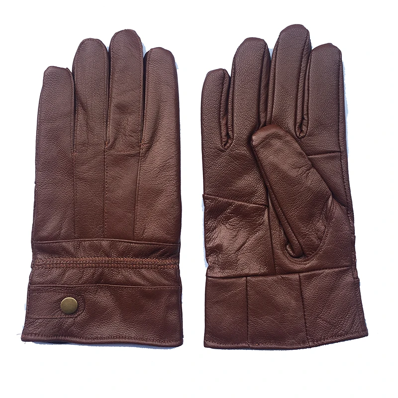 Men's Genuine Leather Gloves Real Sheepskin Fur gloves Black Leather Gloves Button Fashion Brand Winter Warm Mittens New N39