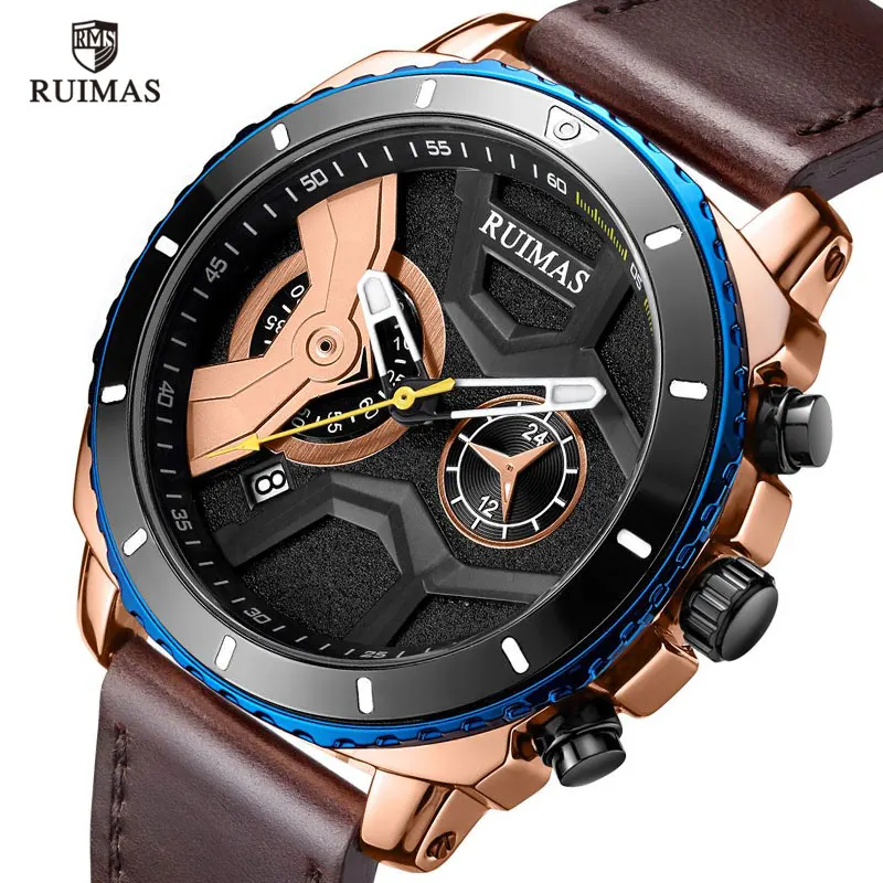 

RUIMAS Leather Watches Men 24 Hours Quartz Wristwatch Man Top Brand Luxury Relogios Masculino Clock 3 Bar Waterproof 552Rose