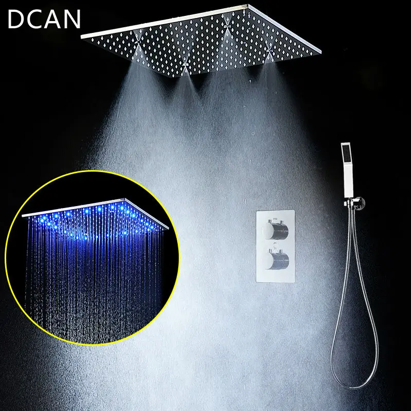 

DCAN LED Big Rain Shower Faucets Modern Shower Ceiling 20'' Showerheads Panel 304 Stainless Steel Shower Set & Bath Shower Mixer