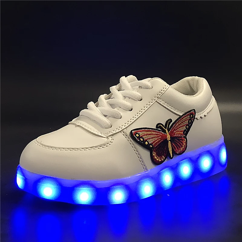 EUR30-44 матовые золотые светящиеся кроссовки с бабочкой обувь для мальчиков детская светящаяся обувь со светодиодной подсветкой обувь для