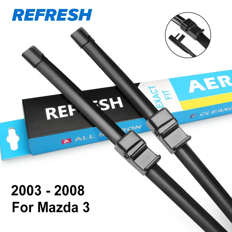 2003 - 2008 REFRESH Щетки стеклоочистителя для модели Mazda 3 Europe Fit Side Pin / Hook Arms Модельный год с 2003 по год - Цвет: 2003 - 2008