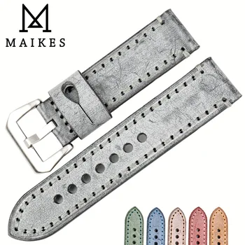 

MAIKES Vintage Leather watchband 22mm 24mm Italian bridle leather watch strap grey watch band for watch accessories