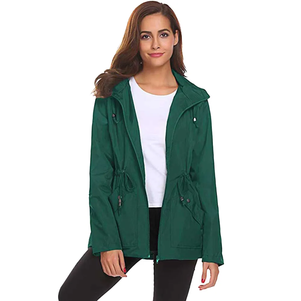 New Fashion Womens Outside Waterproof Lightweight Raincoat Hooded