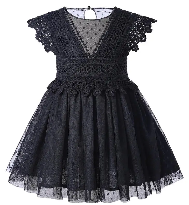 Г. Милое стильное Новое модное летнее черное платье для девочек детская одежда с кружевными рукавами и цветочным рисунком Повседневное платье для девочек Vestidos - Цвет: as picture