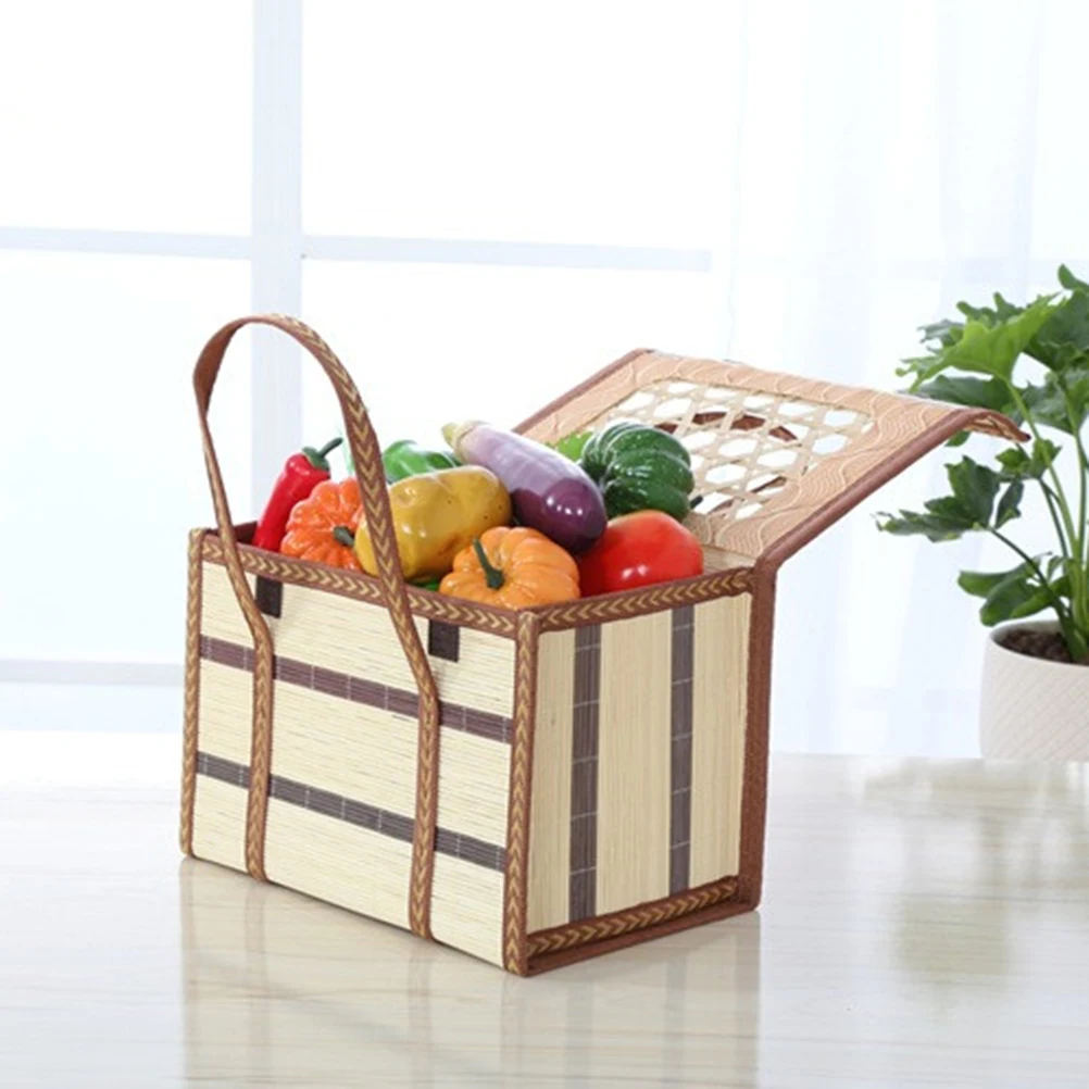 Portable Natural Woven Basket With Handles For Laundry Vegetable Plant