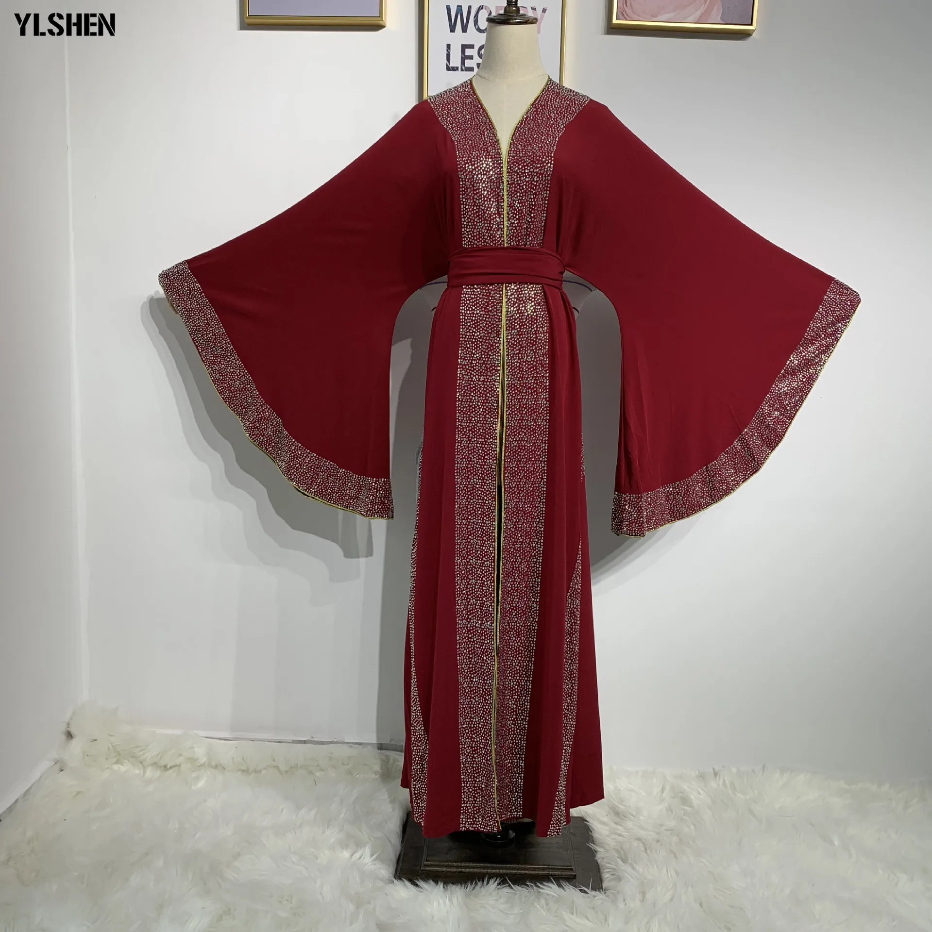 2019 роскошные бриллианты abaya Дубайский Мусульманский платье Элегантный чистый цвет Исламская одежда кардиганы восточный женский халат для