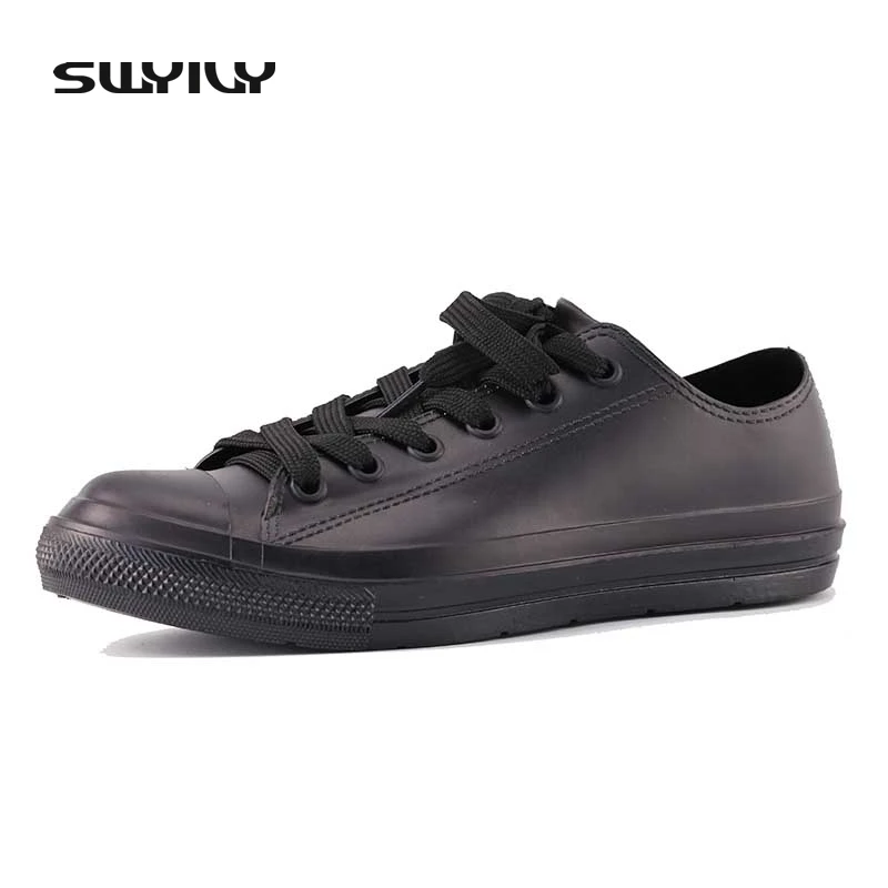 SWYIVY Rain Boots Woman Low Cut Sneakers White Waterproof Rubber Boots Women Lacing Up 2018 Female Causal Shoes Waterproof Water