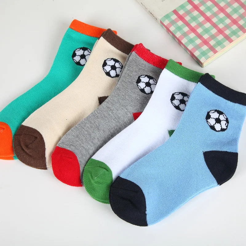 5 пар/партия, модные детские носки весенне-осенние хлопковые носки для мальчиков и девочек с футбольным рисунком От 3 до 12 лет детские носки