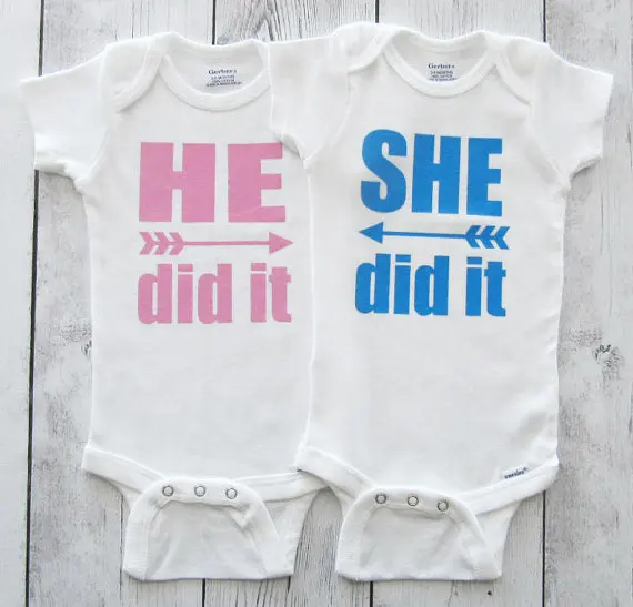 Индивидуальный комбинезон Twins He did it She для новорожденного младенца наряд рубашка
