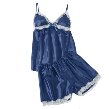 

Women Shorts Set Sleepwear атласная пижама sexy Lace stitching silk satin pajamas for women Lingerie cute summer pajamas set #3