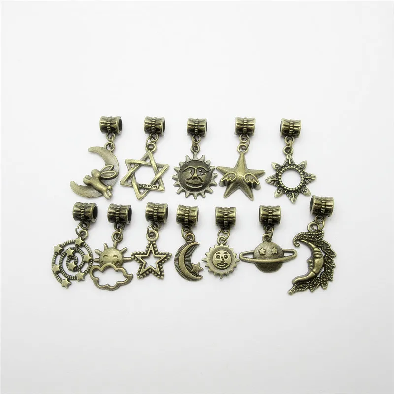 

Mix 20pcs bronze Moon Star Sun charm European Pendant beads fit for pandora style Bracelets Necklace DIY Metal Jewelry Making