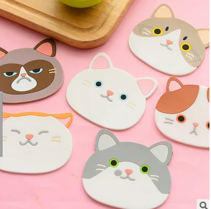 

Cat pattern Cup Silicone Coaster Mug For Rubber Mat for Wine, Glass, Tea bowl pad placemat silicone mat drink coasters