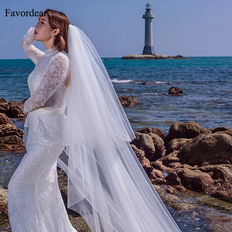Favordear 2 слоя режущая кромка 3*3 м Соборная вуаль с румянами длинная белая/Фата цвета слоновой кости с расческой свадебные аксессуары