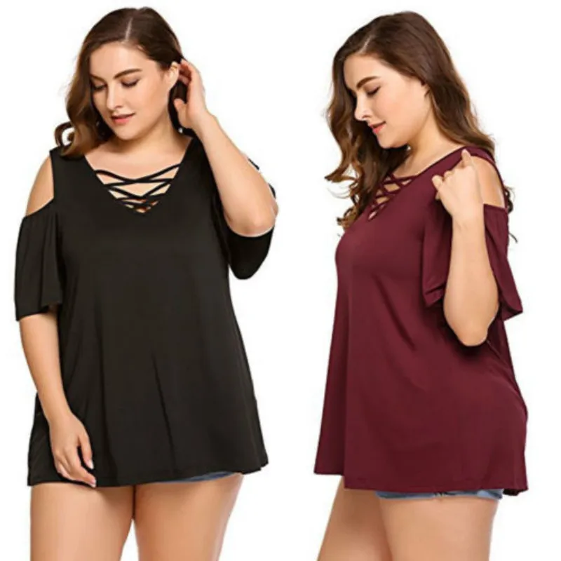 Womens Deep V Neck Chiffon Blouse Off Shoulder Solid Color Loose Short